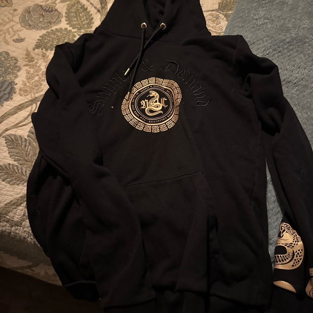 Amazing Condition Supply & Demand Black and Gold NYC Snake Hoodie (Size L)